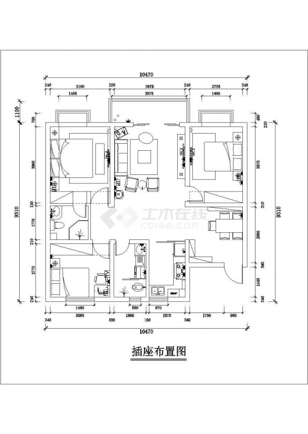 某地三室二厅住宅室内装修设计施工图（含效果图与预算）